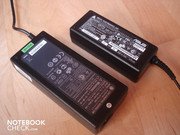 Power pack comparison: Asus K50IN (right) vs. MSI GX623 (left)