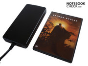 The adapter is about as big as a DVD cover The adapter is about as big as a DVD cover