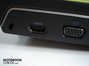 The left has two monitor ports in form of HDMI and VGA, aside from a Kensington lock