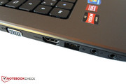 Using external monitors is possible thanks to VGA and HDMI. Using external monitors is possible thanks to VGA and HDMI.
