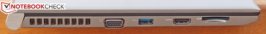 Left: VGA, USB 3.0 (powered), HDMI, card reader