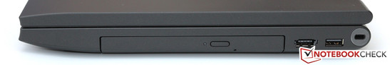 Right side: DVD drive, USB 2.0/eSATA, USB 2.0, Kensington Lock