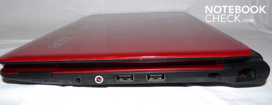Right: 5-in-1 card reader, headphone jack, microphone socket, 2 USB ports, Kensington lock slot, LAN port. Right: 5-in-1 card reader, headphone jack, microphone socket, 2 USB ports, Kensington lock slot, LAN port.