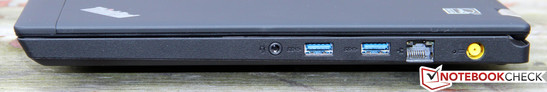 Right: Headset jack, 2x USB 3.0, GBit LAN, power socket