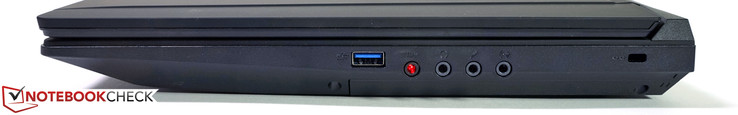 Right: USB 3.0, 4 x audio, Kensington lock slot