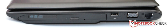Right side: DVD optical drive, USB 2.0, VGA, GBit LAN