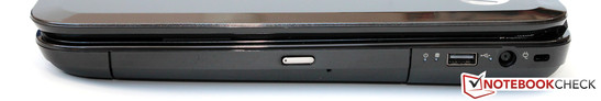 Right side: DVD drive, USB 2.0, AC jack, Kensington Lock