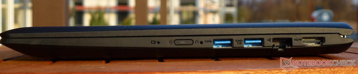 Right: power button, 2x USB 3.0, RJ45 Ethernet, HDMI