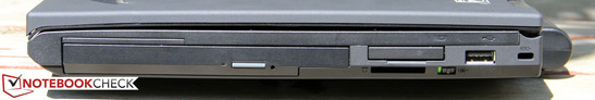 right side: DVD burner, ExpressCard/34, card reader, USB 2.0, Kensington Lock right side: DVD burner, ExpressCard/34, card reader, USB 2.0, Kensington Lock