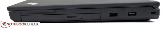Right: optical drive, USB 3.0, USB 2.0, Kensington lock