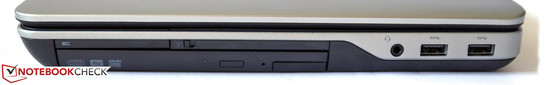 Right side: ExpressCard/54, optical drive, wireless switch, audio in/out, 2x USB 3.0
