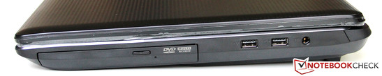 Right side: DVD drive, 2x USB 2.0, power supply connector