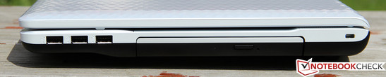 Right: 3x USB 2.0, BD drive, Kensington lock Right: 3x USB 2.0, BD drive, Kensington lock