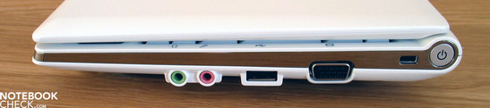 Right side: Audio, USB 2.0, VGA-Out, Kensington Lock