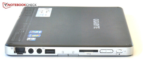Left: Gigabit LAN, Microphone & Headphone jack, USB 2.0, SD-Reader