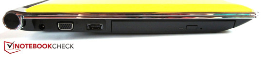Left: Power in, VGA, eSATA/USB 2.0, Blu-ray burner Left: Power in, VGA, eSATA/USB 2.0, Blu-ray burner