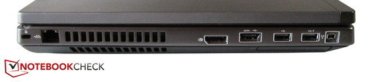 Left: Kensington Lock, RJ-45 Gigabit LAN, display port, eSATA / USB 2.0 combo, 2 USB 2.0, FireWire, 54 mm ExpressCard