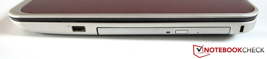right side: USB 2.0, optical drive, Kensington Lock
