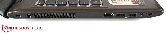 Left side: Kensington Lock, DC-in, HDMI, 2x USB 3.0, 2x Sound