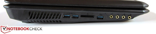 Left: 2 USB 3.0, card reader, USB 3.0, 4 audio jacks Left: 2 USB 3.0, card reader, USB 3.0, 4 audio jacks