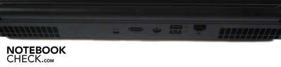 Rear: Kensington lock, HDMI, DC-in, 2x USB 2.0, RJ-45 gigabit LAN