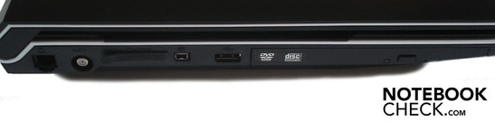 Left: RJ-11 modem, antenna, 7-in-1 cardreader, Firewire, USB 2.0, DVD burner
