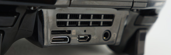Rear: microSD reader, Type C Mini HDMI-out, Micro-USB 2.0, 3.5 mm headset