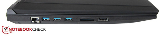 Left side: RJ45 LAN, 3x USB 3.0, card reader, eSATA/USB 3.0