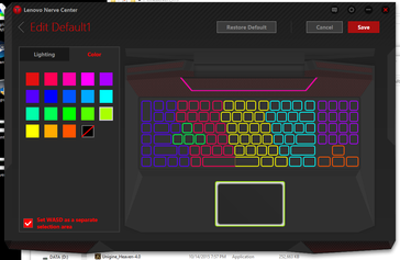 18 preset colors for the 7 different regions of the keyboard
