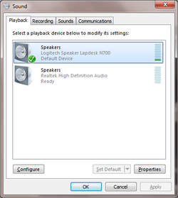 Loudspeakers in the Windows 7 control panel Loudspeakers in the Windows 7 control panel