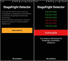 The image on the right is of what will appear when a device is susceptible to Stagefright.