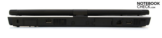 Rear: Kensington Security Slot, SIM-Slot, USB-2.0, VGA, RJ45 (LAN), USB-2.0
