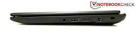 righthand side: audio combo jack, 2x USB-2.0, power adaptor, Kensington lock port