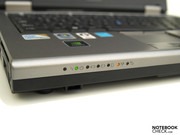 The status LEDs have low contrast labels and are covered by the left hand while typing. The status LEDs have low contrast labels and are covered by the left hand while typing.