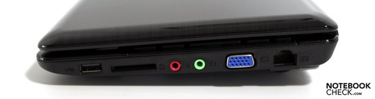 Right: USB, cardreader, audio, VGA, LAN Right: USB, cardreader, audio, VGA, LAN