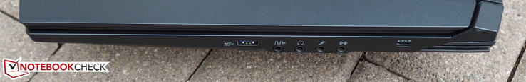 Right: USB 3.0, S/PDIF, headphone, microphone, line-in, Kensington Lock