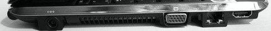 Left: HDMI, LAN, VGA, fan grill, DC-in Left: HDMI, LAN, VGA, fan grill, DC-in