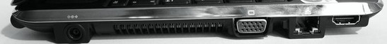 Left: HDMI, LAN, VGA, fan grill, DC-in