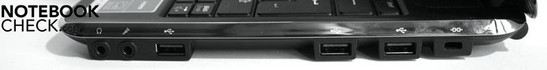 Right: 3,5mm headphone-out, microphone-in, 3 USB 2.0 ports, Kensington Lock Right: 3,5mm headphone-out, microphone-in, 3 USB 2.0 ports, Kensington Lock