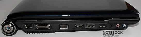 Left side: power socket, LAN, extension port, VGA, HDMI, USB/eSATA, USB, SPDIF, audio-in, audio-out