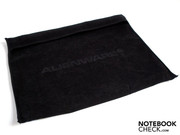 The Alienware M11x is well stowed in the black velvet protection cover.