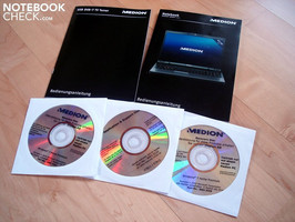 Two user's manuals, driver & support DVD, as well as Windows 7 Home Premium 32 & 64 bit recovery