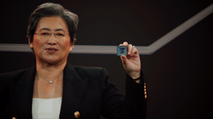 Dr. Lisa Su unveils 3D V-cache stacking technology coming to flagship AMD processors later this year. (Source: AMD Computex 2021 keynote)