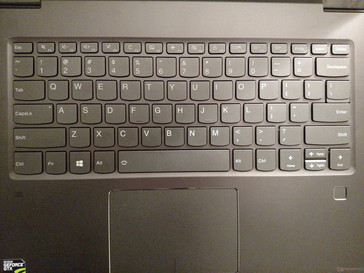 Keyboard, touchpad, and fingerprint scanner (lower right)