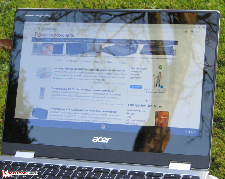 The Chromebook outdoors.