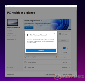 Microsoft's PC Health Check app does not provide any details about why a PC can or cannot run Windows 11. (Image source: NotebookCheck)