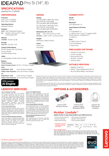 Lenovo IdeaPad Pro 5i 14 - Specifications. (Source: Lenovo)