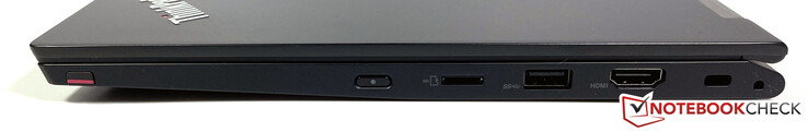 Right: Lenovo Pen Pro, Power button, microSD reader, USB-A 3.2 Gen 2 (10 Gb/s), HDMI 2.0, Kensington Lock