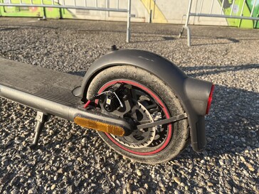 The disc brake on the rear wheel grabs powerfully