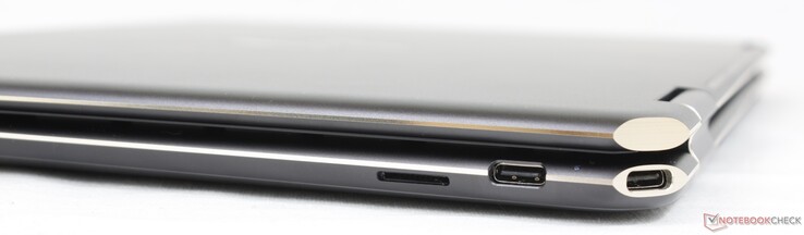 Right: MicroSD reader, 2x USB-C w/ Thunderbolt 4 + DisplayPort + Power Delivery